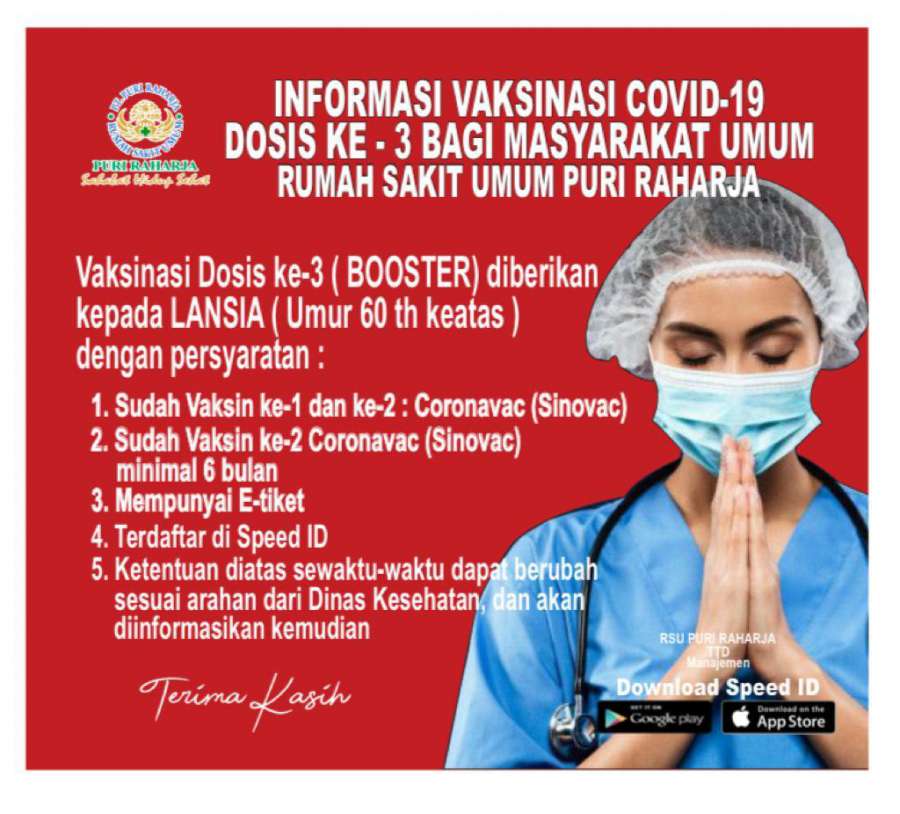 INFORMASI VAKSINASI COVID-19 DOSIS KE - 3 RSU Puri Raharja