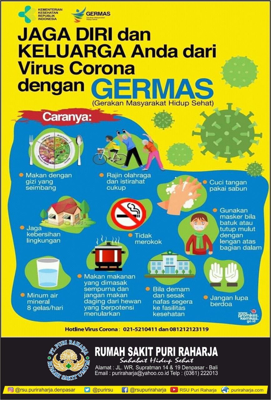 Jaga diri dan keluarga anda dari virus corona dengan GERMAS ( Gerakan Masyarakat Hidup Sehat ).