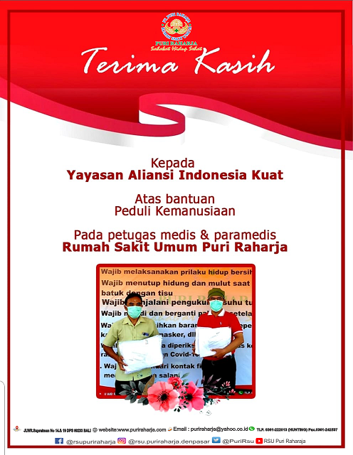 Penerimaan Bantuan Dari Yayasan Aliansi Indonesia Kuat Untuk  RSU Puri Raharja