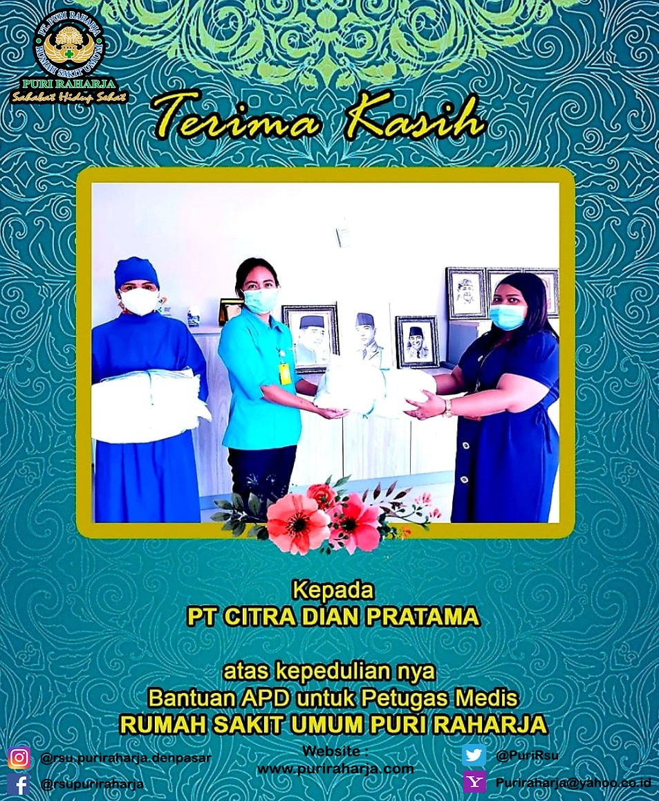PT. Citra Dian Pratama atas kn APD untuk petugas medis peduliannya bantua RSU Puri Raharja 