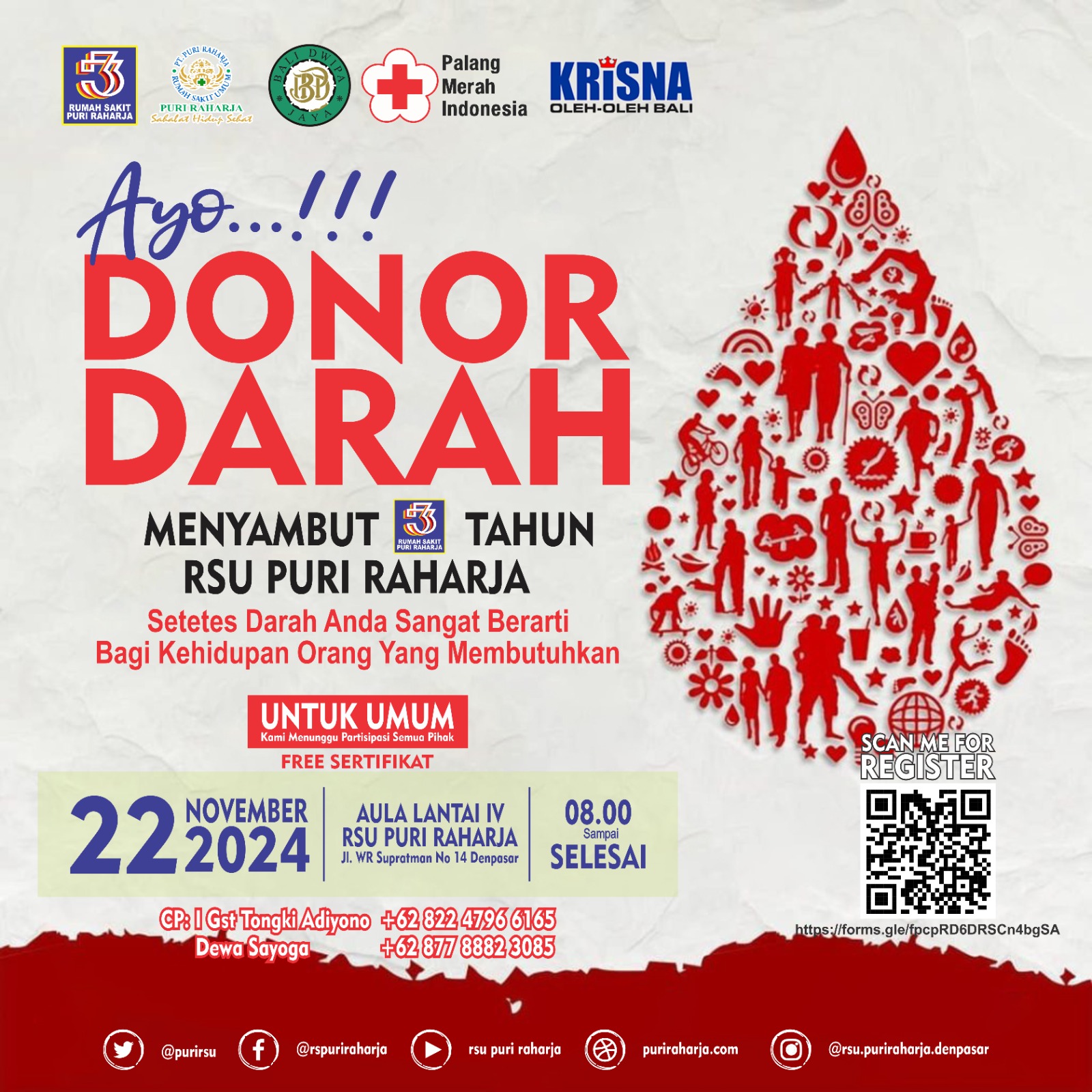 Menyambut 33 Tahun RSU Puri Raharja Mari Ikut Berpartisipasi DONOR DARAH